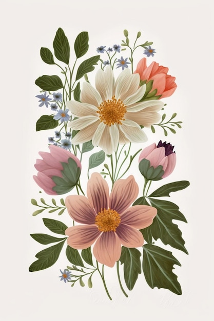 Une bordure florale avec une variété de fleurs.