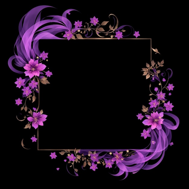 Une bordure florale violette et violette avec des fleurs violettes et un cadre