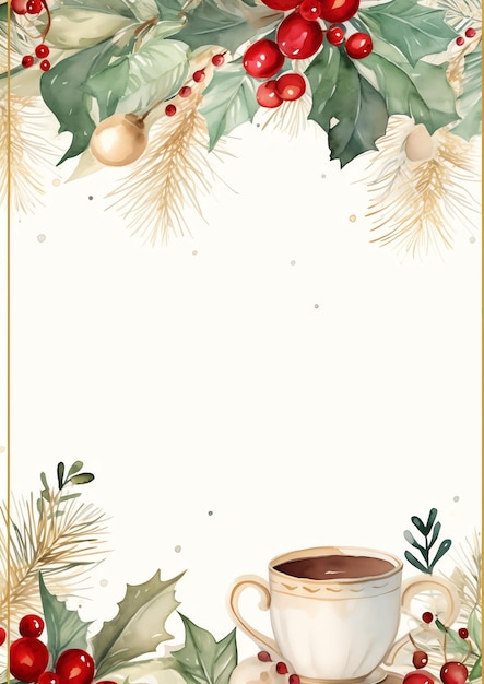 bordure d'hiver aquarelle tasse à thé