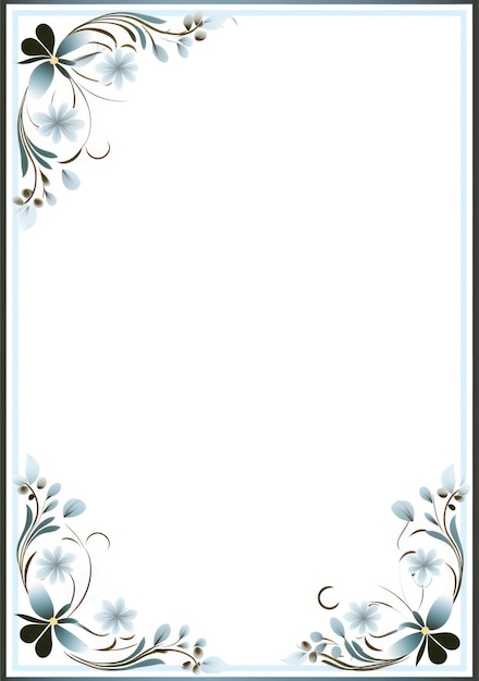 Photo bordure illustrée avec thème floral bleu clair avec papier blanc vierge