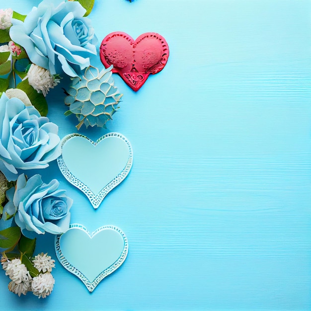 Bordure latérale fleur coeur et roses pour la Saint Valentin