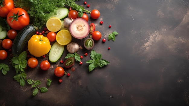 Bordure de légumes frais Légumes biologiques sur fond noir naturel Idéal pour les conceptions d'aliments sains générés par l'IA