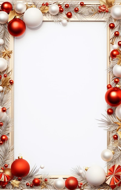 Photo bordure de noël autour du bord de la page avec un intérieur vide isolé sur un fond blanc