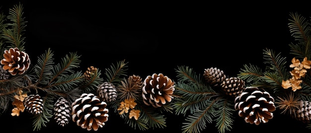 Bordure de Noël avec branches de sapin et pommes de pin