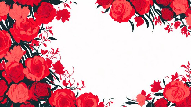 une bordure de roses rouges sur un fond blanc