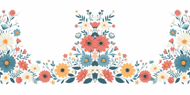 Bordure sans couture avec des fleurs et des feuilles dans le style rétro fleurs de printemps colorées illustration vectorielle