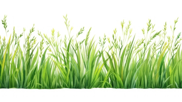 Bordure sans couture d'herbe verte isolée sur fond blanc Illustration vectorielle réaliste IA générative