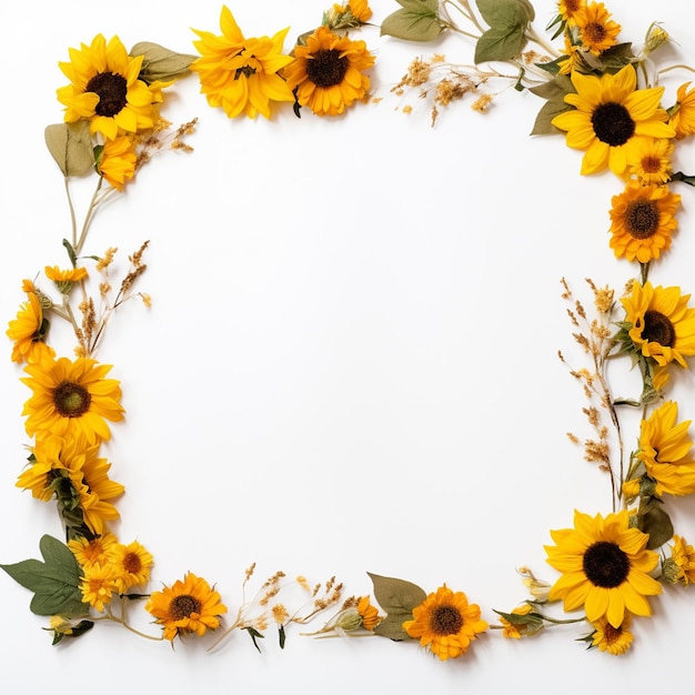 Bordure De Tournesol Sur Blanc Créativité Ouverte