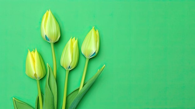 Bordure de tulipes avec espace de copie sur un fond coloré Belle composition de cadre de fleurs de printemps AI générative