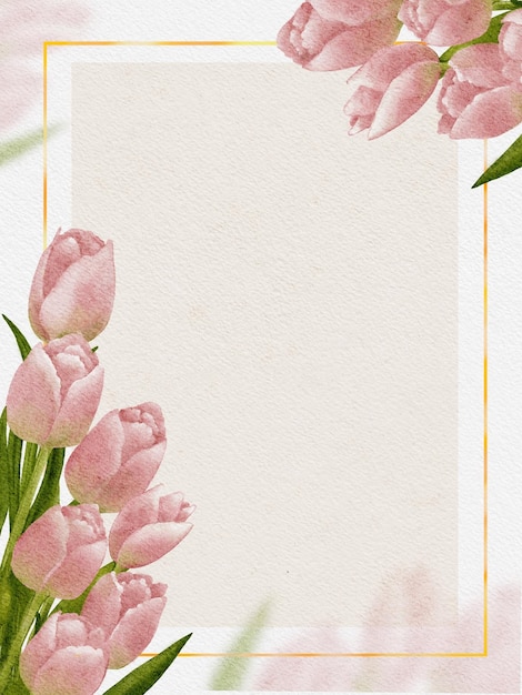 Bordure De Tulipes Sur Fond Rosebelle Carte De Voeux Avec Cadre Fleur De Printemps Sur Papier Aquarelle