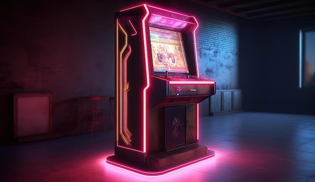 une borne d'arcade avec des néons