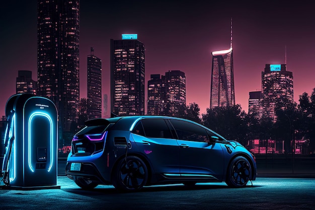 Borne de recharge EV pour voiture électrique dans le concept d'énergie verte Créé avec la technologie Generative AI