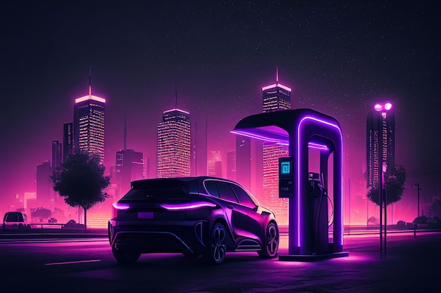 Borne de recharge EV pour voiture électrique dans le concept d'énergie verte Créé avec la technologie Generative AI