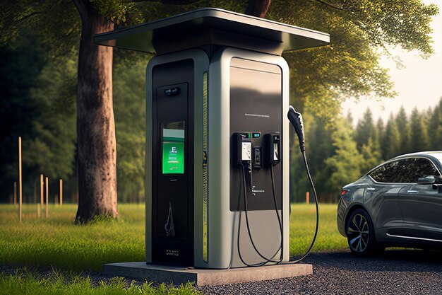 Borne de recharge EV pour voiture électrique dans le concept d'énergie verte Créé avec la technologie Generative AI