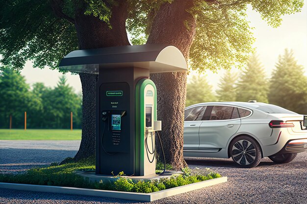 Borne de recharge EV pour voiture électrique dans le concept d'énergie verte Créé avec la technologie Generative AI