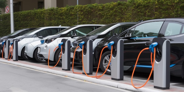 Une borne de recharge de voiture est chargée avec un chargeur.