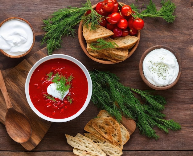 bortsch rouge avec soupe de tomates aux légumes