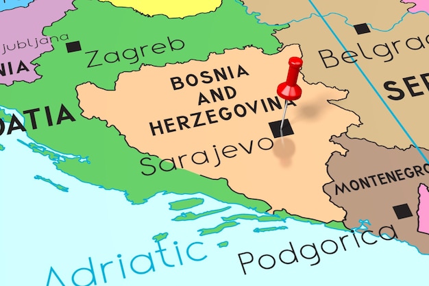 Bosnie-Herzégovine Sarajevo capitale épinglée sur la carte politique