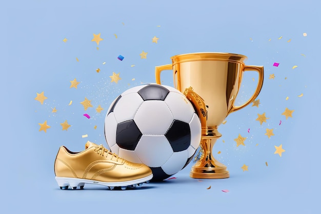 Botte de champion d'or et ballon de football AI générative