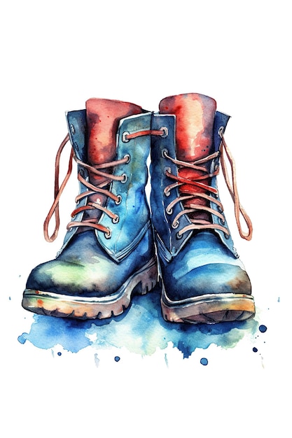 Photo botte chaussure aquarelle clipart mignon isolé sur fond blanc avec generative ai