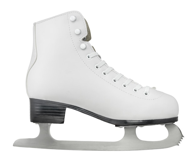 Photo botte de patinage sur glace en cuir blanc isolé sur fond blanc