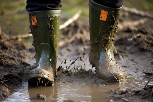 Des bottes en caoutchouc dans la boue