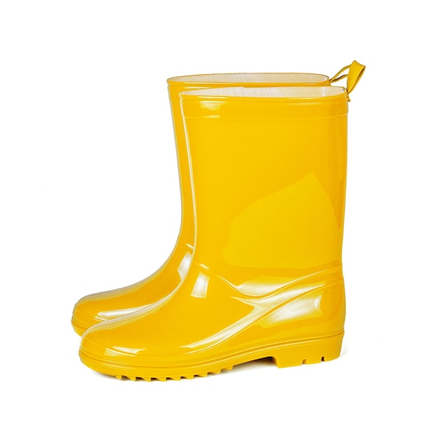 Bottes en caoutchouc jaune isolés sur fond blanc