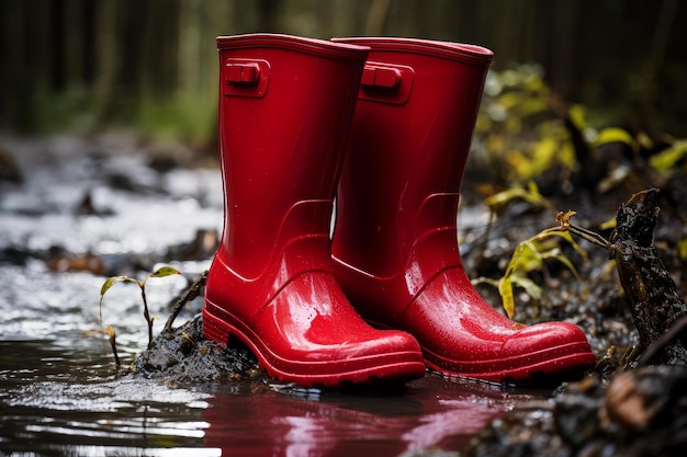 Photo des bottes en caoutchouc rouge flexibles génèrent ai