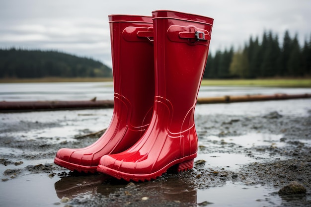 Photo des bottes en caoutchouc rouges génèrent ai