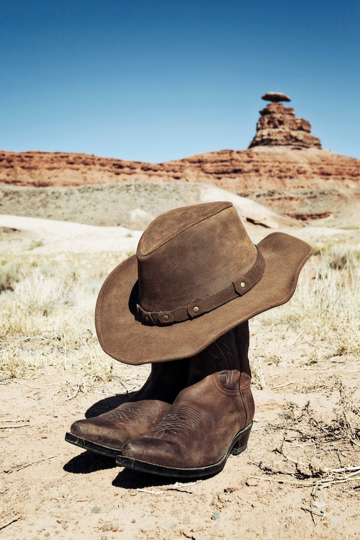 Photo bottes et chapeau devant mexican hat, usa
