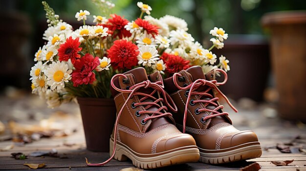 des bottes avec des fleurs