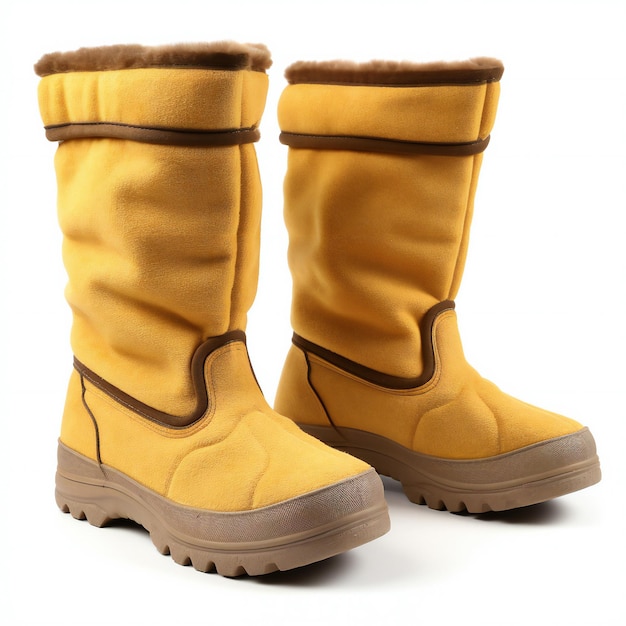 Des bottes d'hiver jaunes isolées sur fond blanc