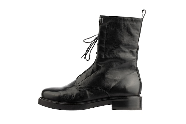 bottes à lacets noires pour femmes, bottes en cuir, isolées sur fond blanc