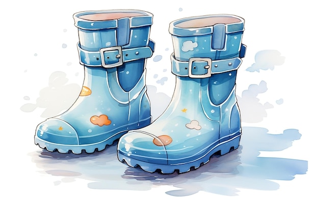 Des bottes de pluie de dessin animé pour bébé Aquarelle bleue Art génératif Ai