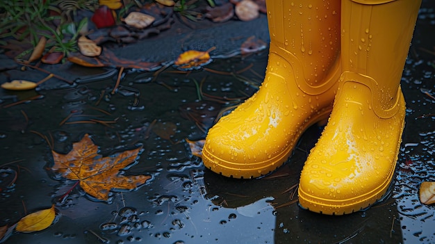 Photo des bottes de pluie jaunes en caoutchouc