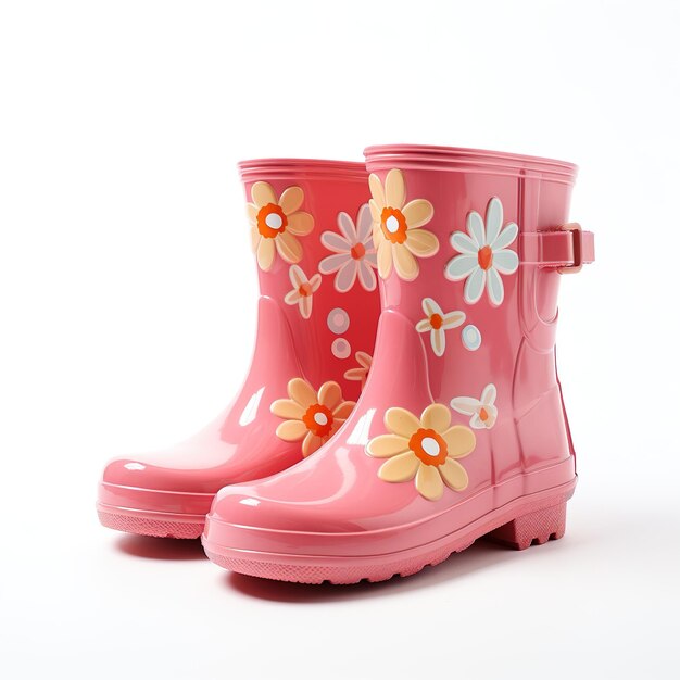 Bottes pour enfants en caoutchouc sur fond isolé Galoches pour filles