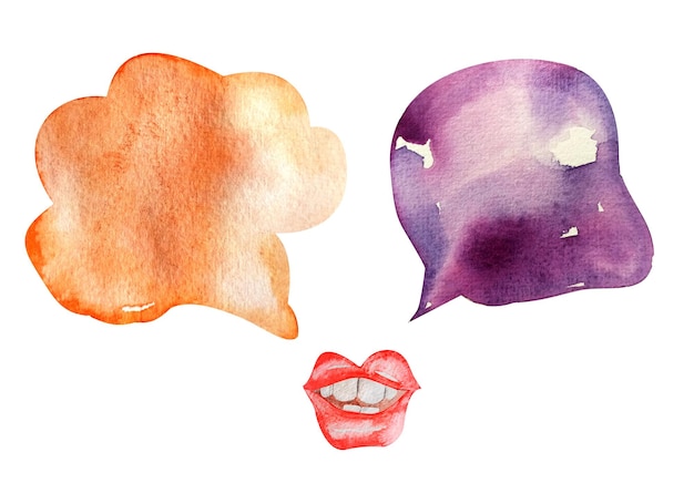 La bouche des lèvres rouges parle illustration aquarelle de dialogues