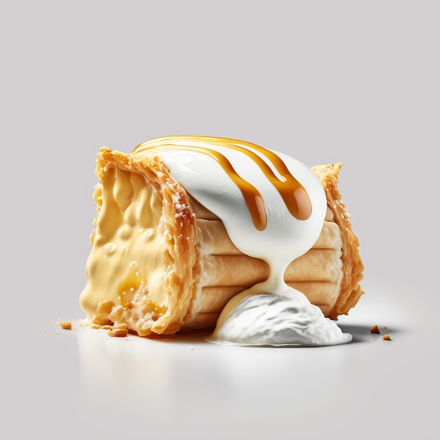 Bouchent le délicieux dessert traditionnel au strudel aux pommes avec de la crème douce