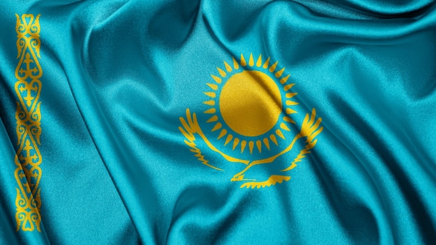 Bouchent le drapeau de texture réaliste du Kazakhstan