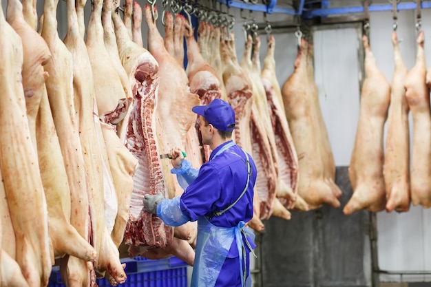 Boucherie coupant du porc à la fabrication de la viande.