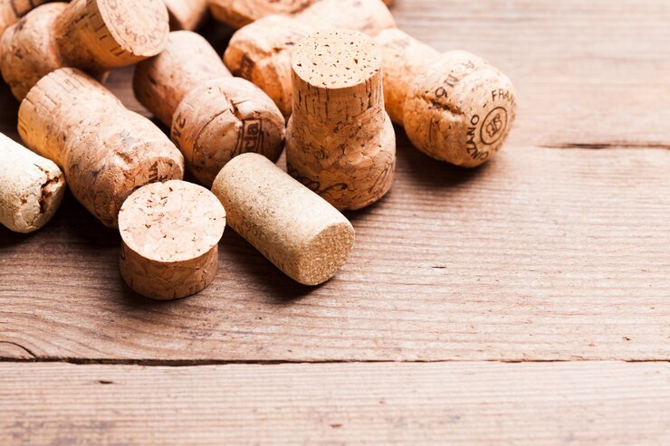 Photo bouchons sur la table en bois. concept de vin et d'alcool
