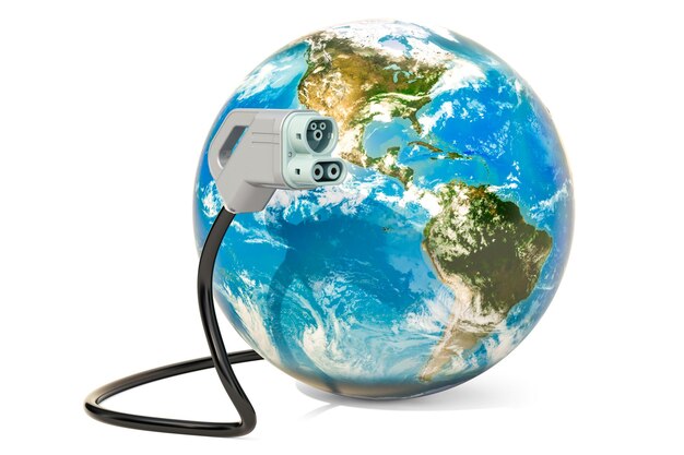 Boucle de charge de voiture électrique avec rendu Earth Globe 3D