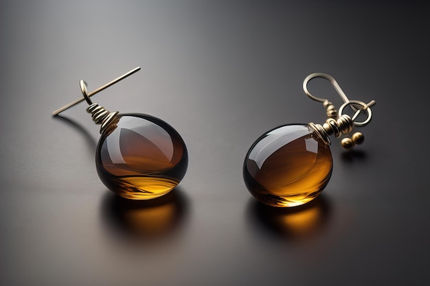 Des boucles d'oreilles en verre sur un fond sombre en gros plan