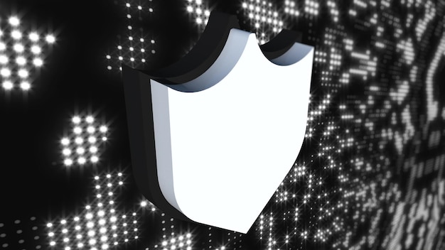 Bouclier de cybersécurité icône sur fond numérique rendu 3d généré par ordinateur du concept abstrait de protection des données