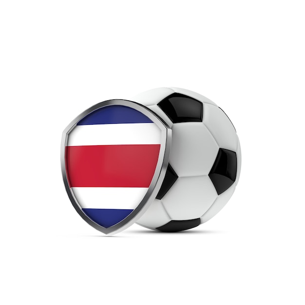 Bouclier de drapeau national du Costa Rica avec un rendu 3D de ballon de football