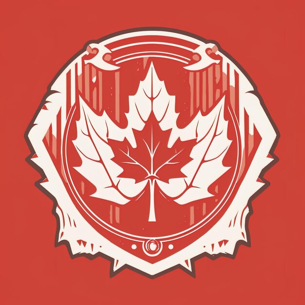 Un bouclier rouge avec un logo de feuille d'érable dessus.