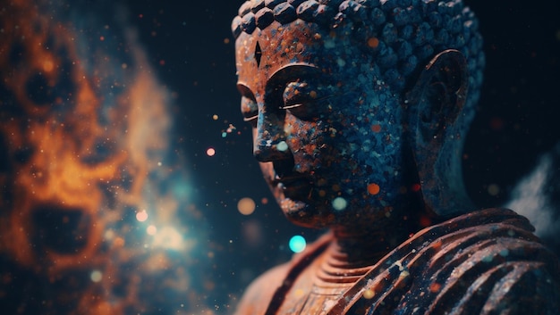 Bouddha abstrait sur le fond de l'univers de naissance