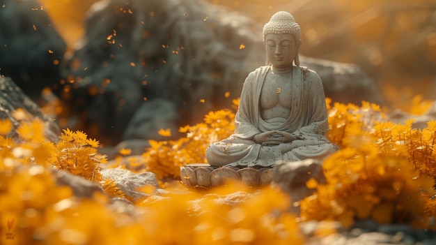 Bouddha au soleil papier peint de Bouddha blanc et doré sur le bureau