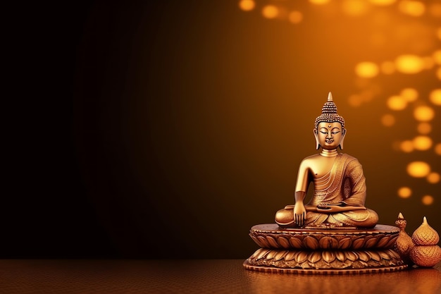 Un Bouddha est assis dans le jour de la Purnima du Bouddha de Vesak avec un espace de copie Arrière-plan pour le jour du festival de Vesak