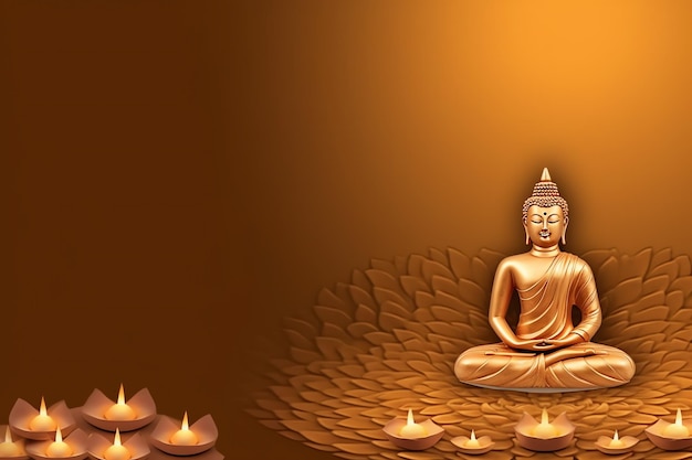 Un Bouddha est assis dans le jour de la Purnima du Bouddha de Vesak avec un espace de copie Arrière-plan pour le jour du festival de Vesak